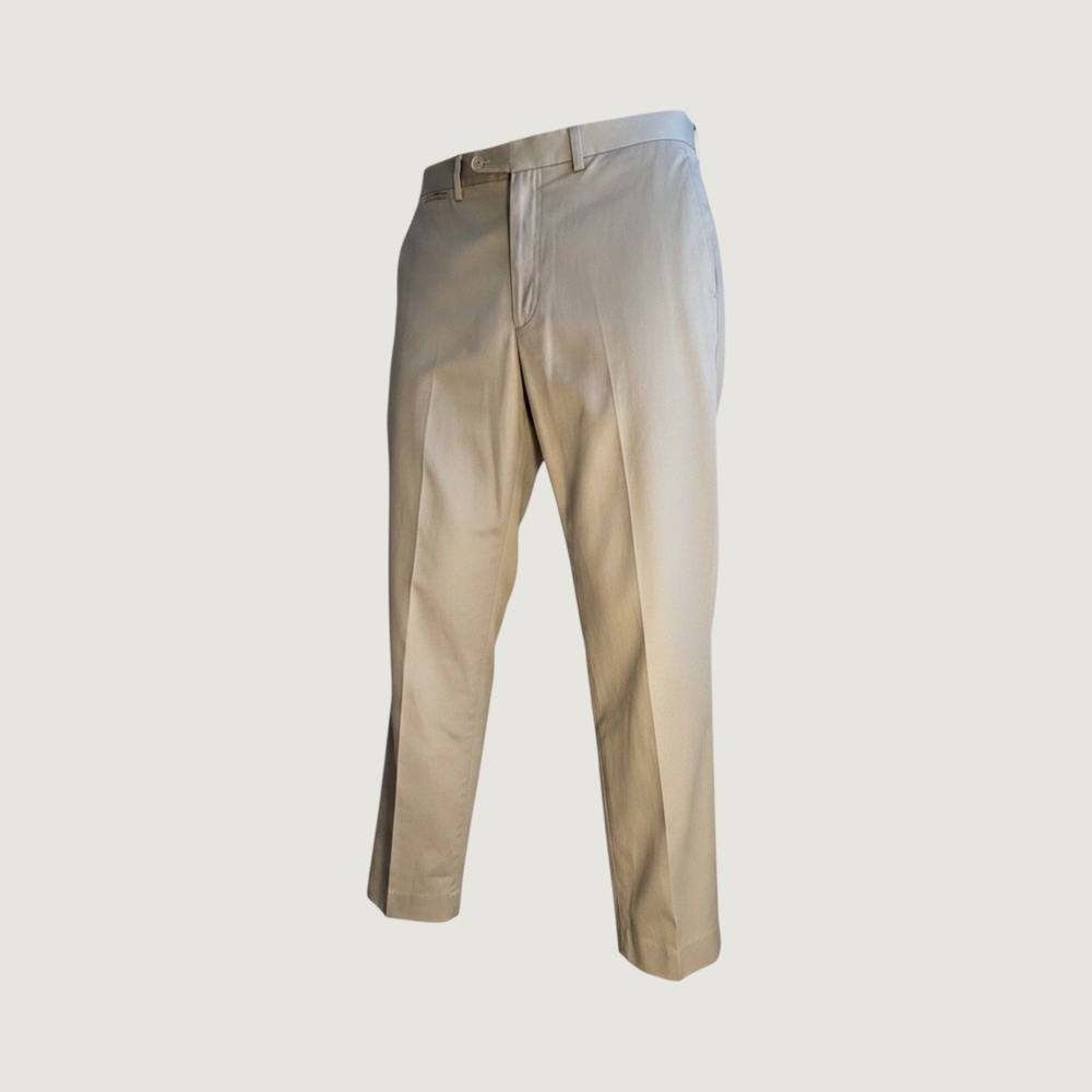 LL Bean Classic Fit Chinos Mens 32 Tan Khaki Flat Front Cotton Pants Preppy